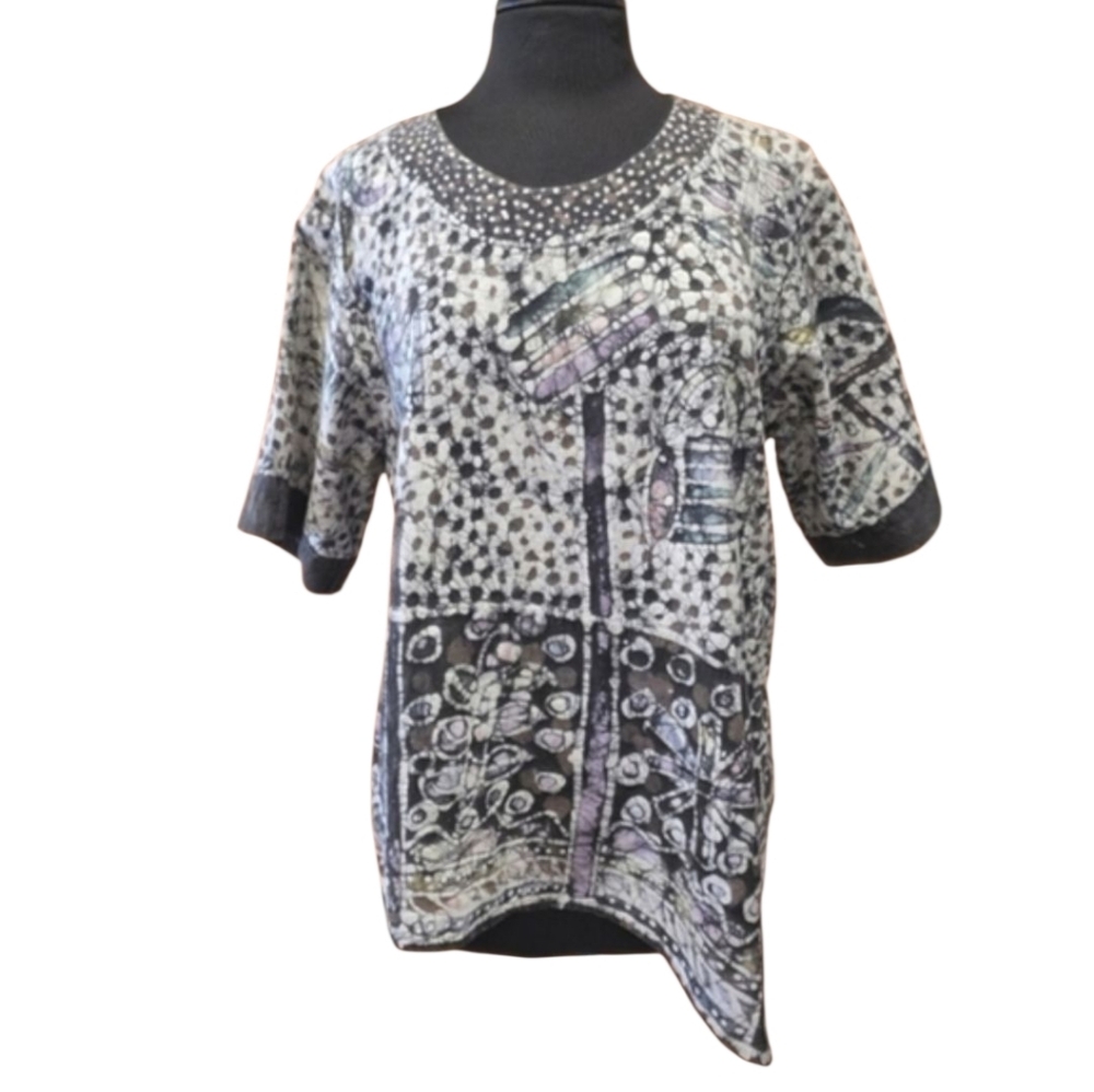 Nnamdi Ibenagu Spirit of Courage Cotton Batik Asymetrical Tunic Top Bohemian